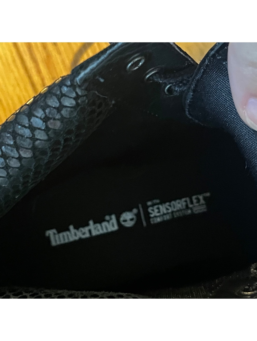Timberland Black Suede and Snake Print Collar Boots - Picture 8 of 9
